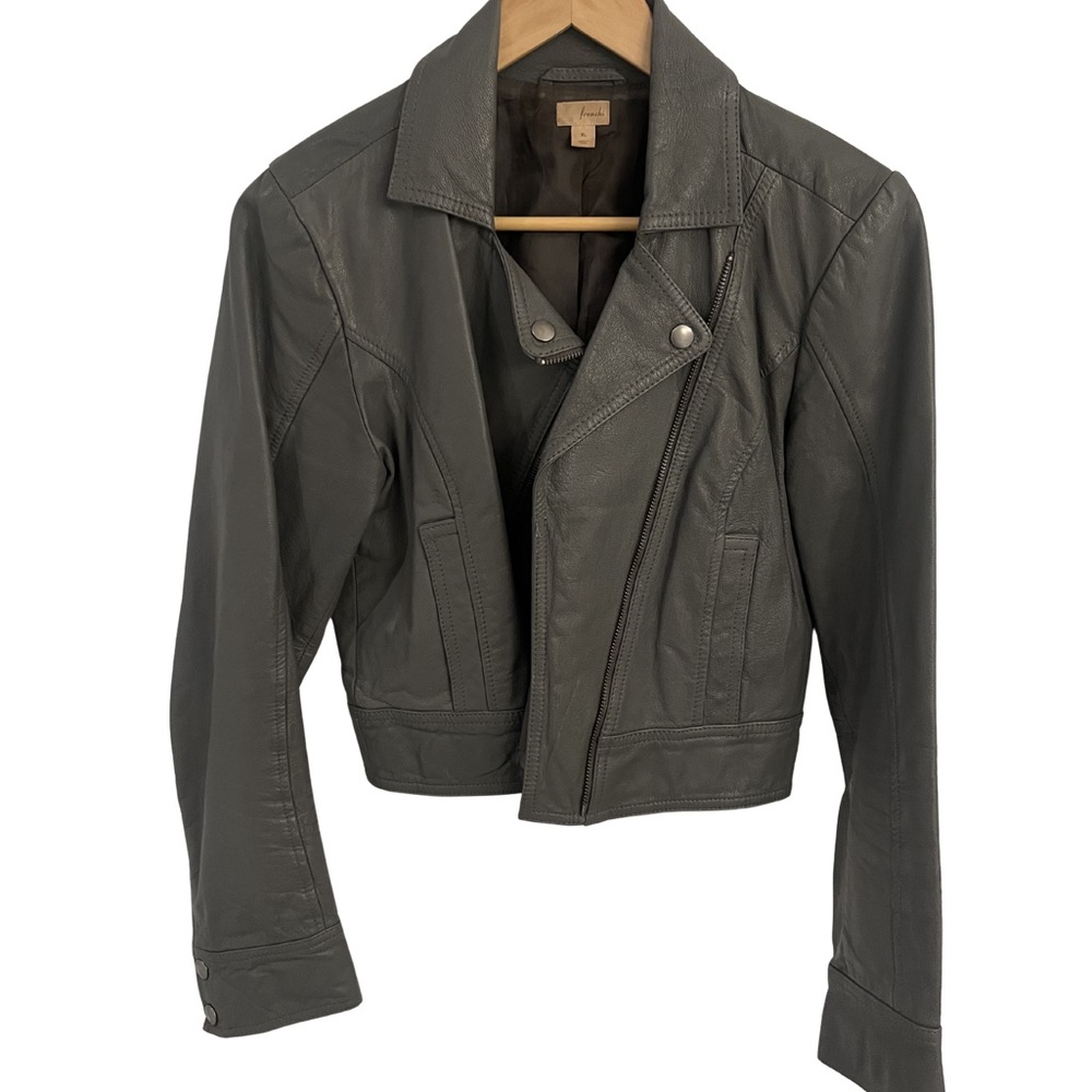 Vintage Charcoal Gray Moto Style Leather Jacket | Size XL runs small